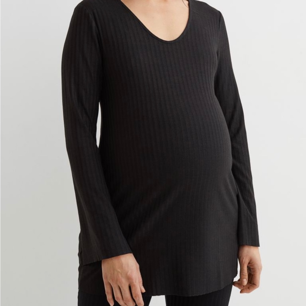 💖Black ribbed maternity tunic top
